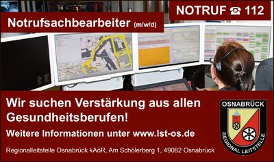 Stellenausschreibung Regionalleitstelle Osnabrück Notrufsachbearbeiter - Regionalleitstelle Osnabrück kAöR Stellenausschreibung Regionalleitstelle Osnabrück Notrufsachbearbeiter